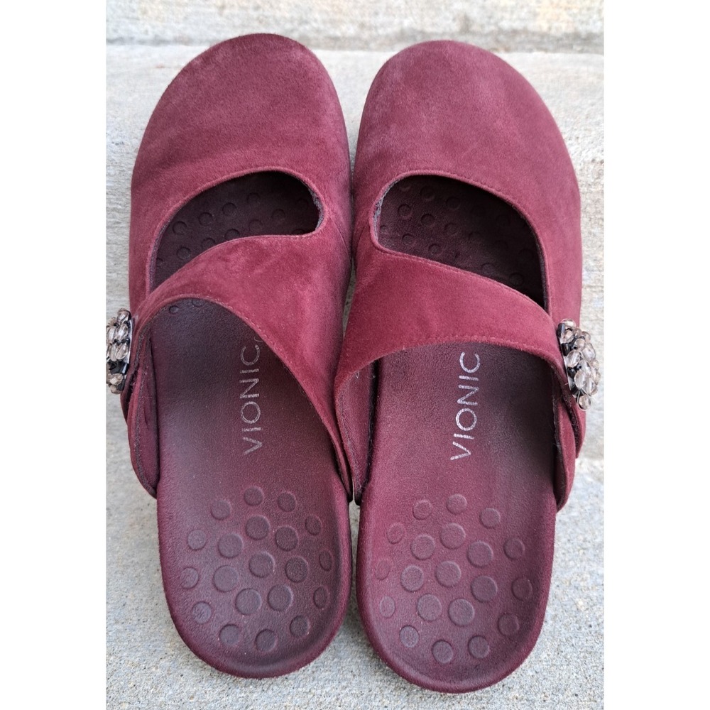 Violet "Joan" Women's Leather Suede Burgundy Orthotic Footbed Mules Shoes Size 9
